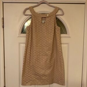 WHBM TAN GOLD SHIMMER EYELET DRESS- FULLY LINED SIZE 0